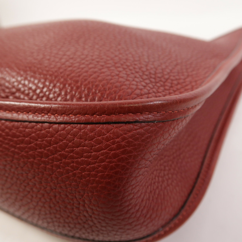 HERMES Clemence皮革Evelyne PM銀扣肩背袋Rouge H-12