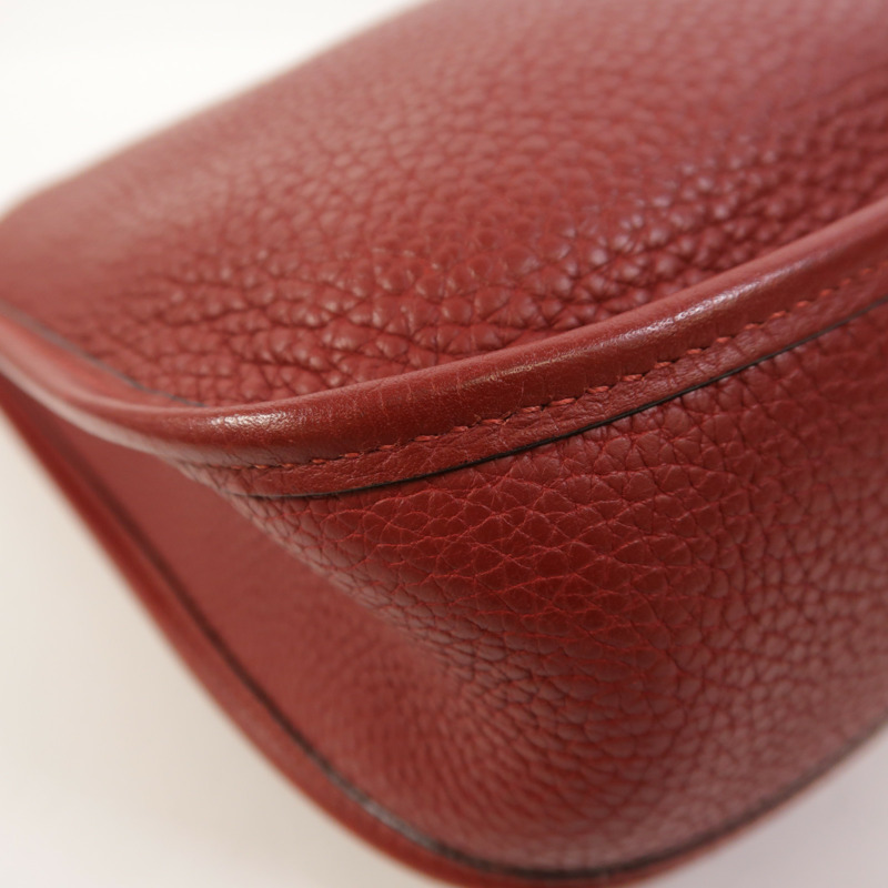 HERMES Clemence皮革Evelyne PM銀扣肩背袋Rouge H-13