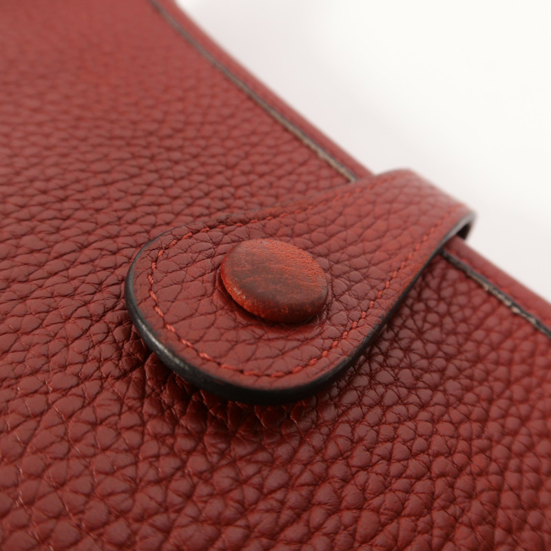 HERMES Clemence皮革Evelyne PM銀扣肩背袋Rouge H-14