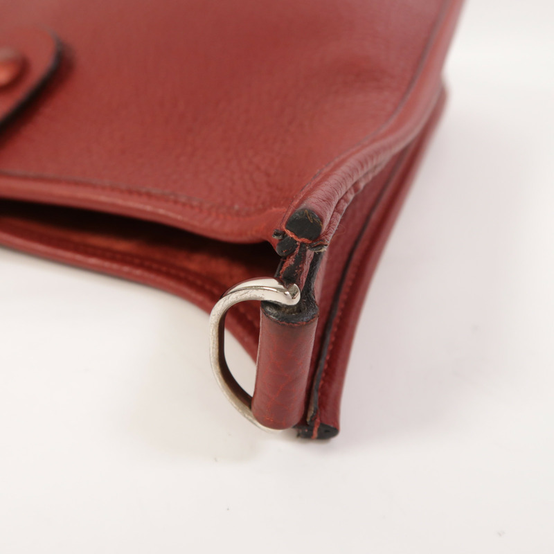 HERMES Clemence皮革Evelyne PM銀扣肩背袋Rouge H-16