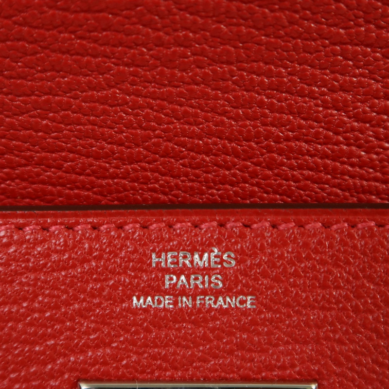 HERMES Chevre皮革Kelly Wallet銀扣長錢包Rouge Vif-6