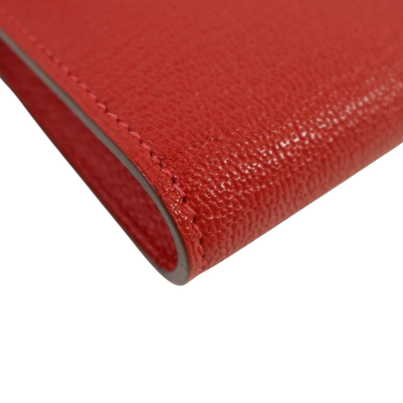 HERMES Chevre皮革Kelly Wallet銀扣長錢包Rouge Vif-10