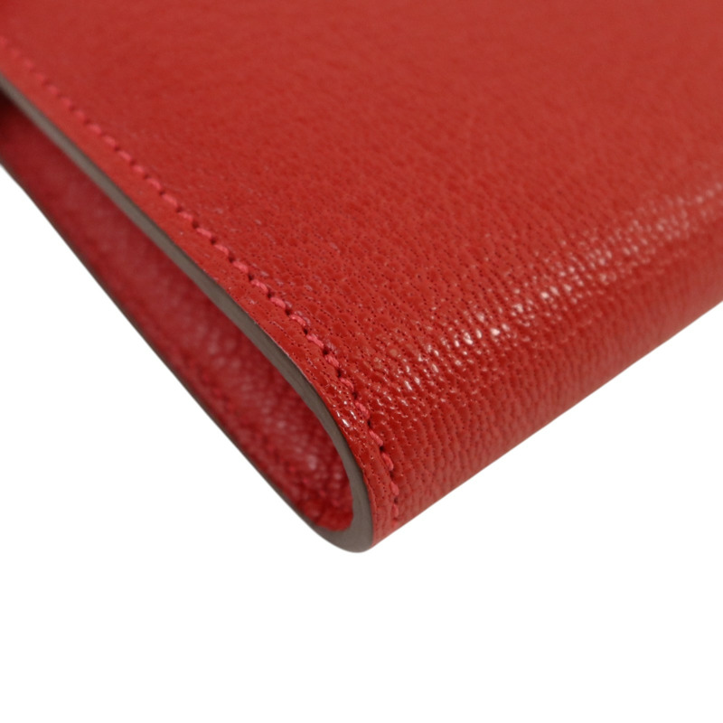 HERMES Chevre皮革Kelly Wallet銀扣長錢包Rouge Vif-12