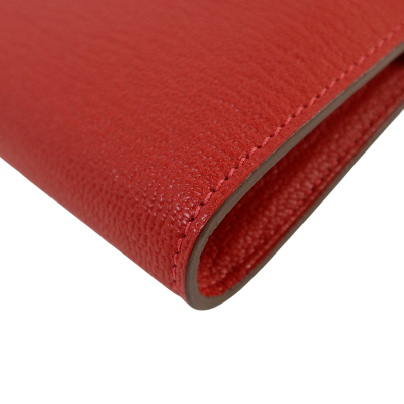 HERMES Chevre皮革Kelly Wallet銀扣長錢包Rouge Vif-13