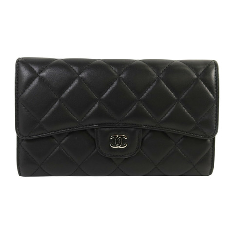 CHANEL 羊皮皮革Long Wallet銀扣長錢包