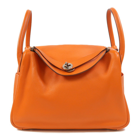 HERMES Clemence皮革Lindy 30銀扣手挽肩背兩用袋Orange
