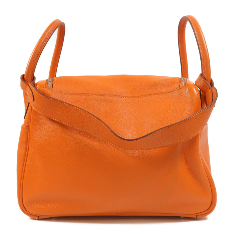 HERMES Clemence皮革Lindy 30銀扣手挽肩背兩用袋Orange-1