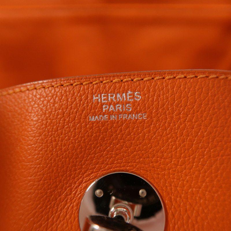 HERMES Clemence皮革Lindy 30銀扣手挽肩背兩用袋Orange-5