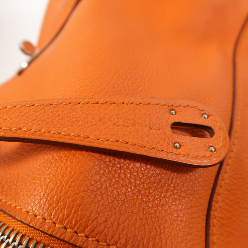 HERMES Clemence皮革Lindy 30銀扣手挽肩背兩用袋Orange-6
