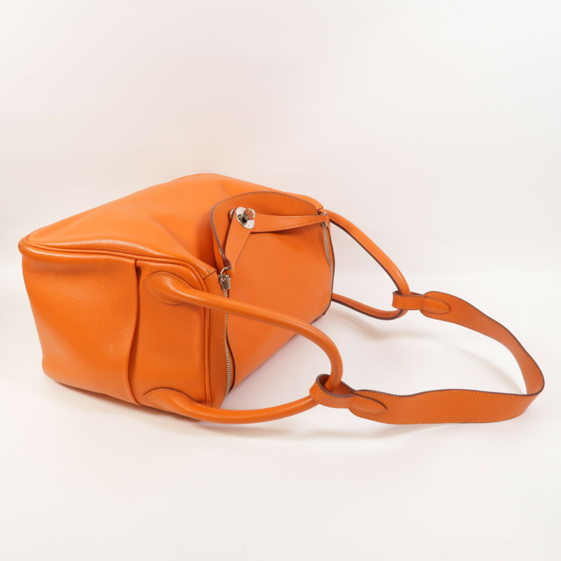 HERMES Clemence皮革Lindy 30銀扣手挽肩背兩用袋Orange-7