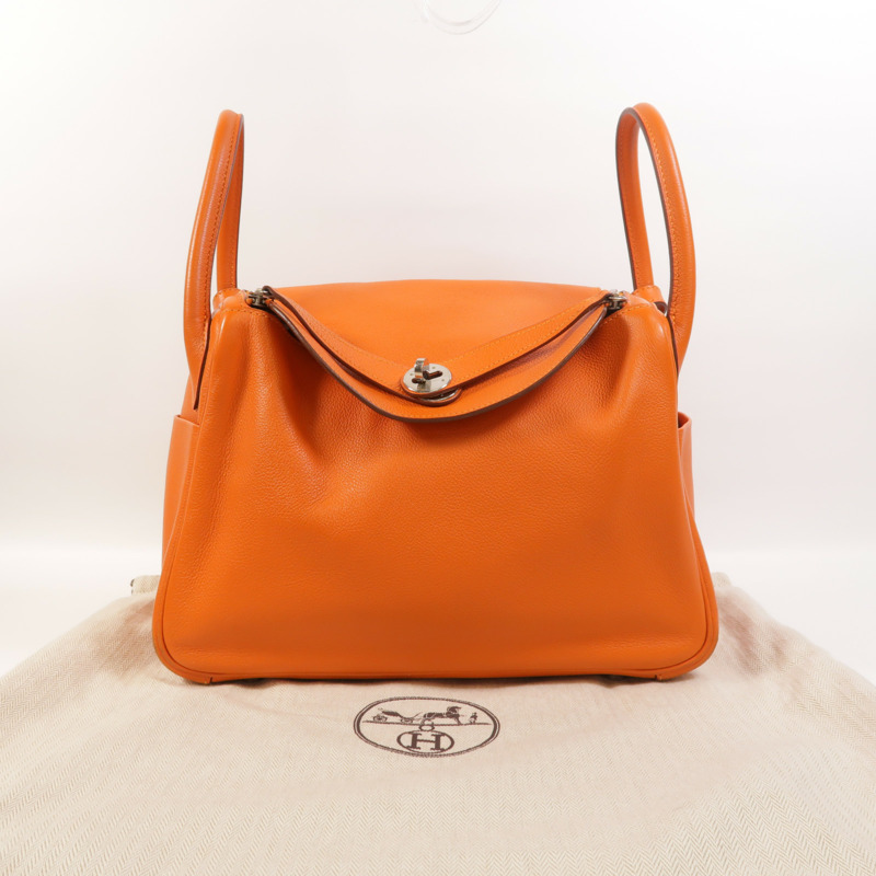 HERMES Clemence皮革Lindy 30銀扣手挽肩背兩用袋Orange-8
