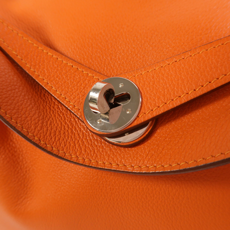 HERMES Clemence皮革Lindy 30銀扣手挽肩背兩用袋Orange-9