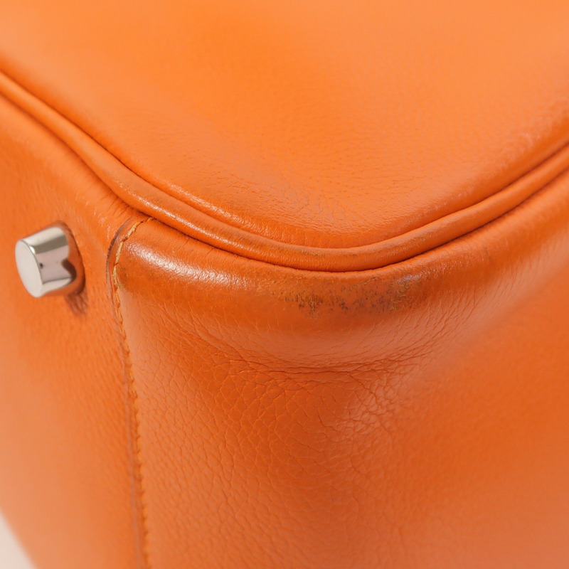 HERMES Clemence皮革Lindy 30銀扣手挽肩背兩用袋Orange-10