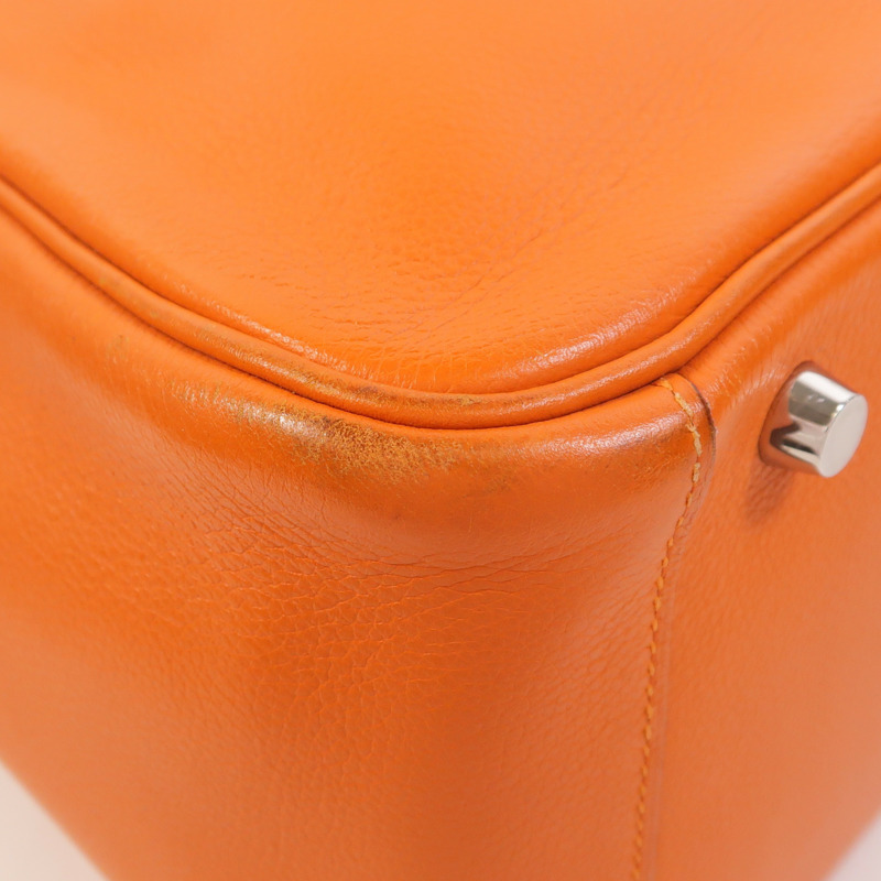 HERMES Clemence皮革Lindy 30銀扣手挽肩背兩用袋Orange-11