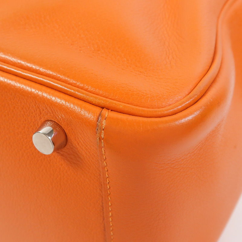 HERMES Clemence皮革Lindy 30銀扣手挽肩背兩用袋Orange-12