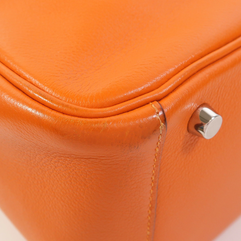 HERMES Clemence皮革Lindy 30銀扣手挽肩背兩用袋Orange-13