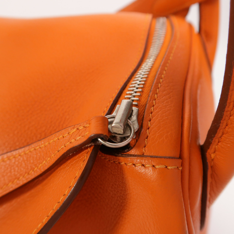 HERMES Clemence皮革Lindy 30銀扣手挽肩背兩用袋Orange-15