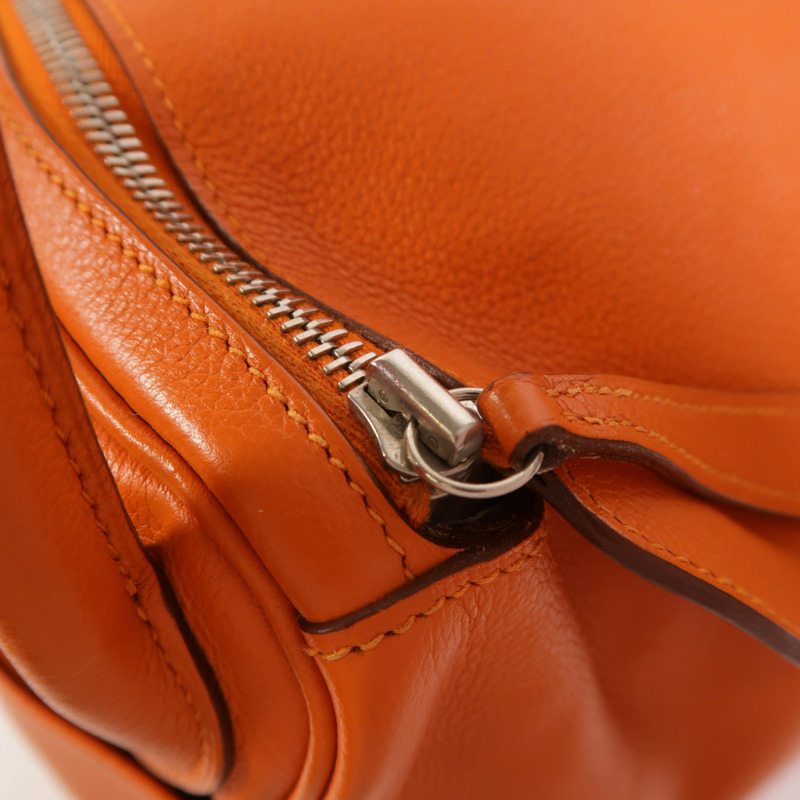 HERMES Clemence皮革Lindy 30銀扣手挽肩背兩用袋Orange-16