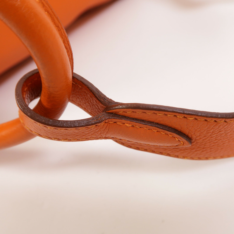 HERMES Clemence皮革Lindy 30銀扣手挽肩背兩用袋Orange-17