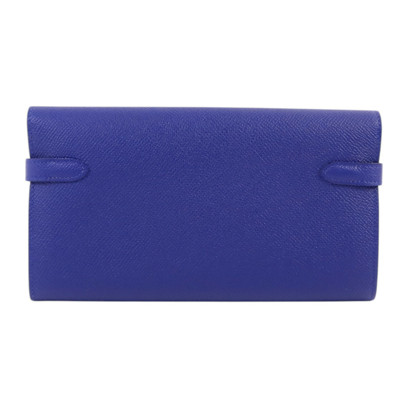 HERMES Epsom皮革Kelly Wallet銀扣長錢包Bleu Electrique-1