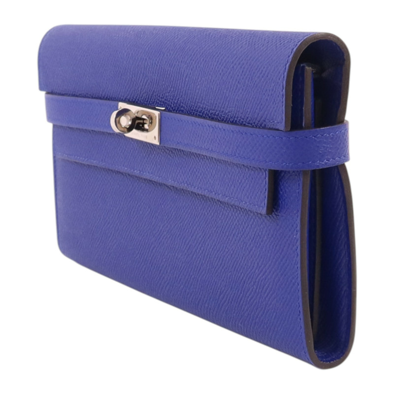 HERMES Epsom皮革Kelly Wallet銀扣長錢包Bleu Electrique-2