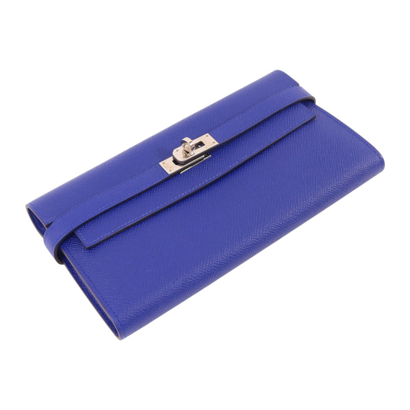 HERMES Epsom皮革Kelly Wallet銀扣長錢包Bleu Electrique-3