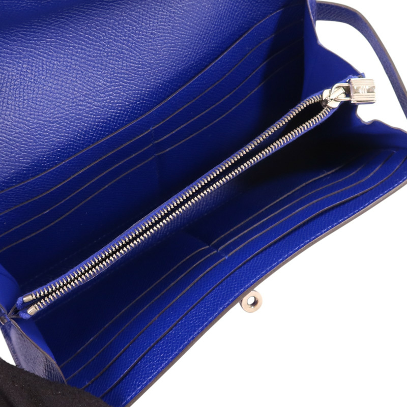 HERMES Epsom皮革Kelly Wallet銀扣長錢包Bleu Electrique-5