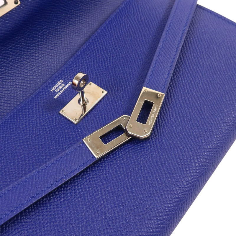 HERMES Epsom皮革Kelly Wallet銀扣長錢包Bleu Electrique-8