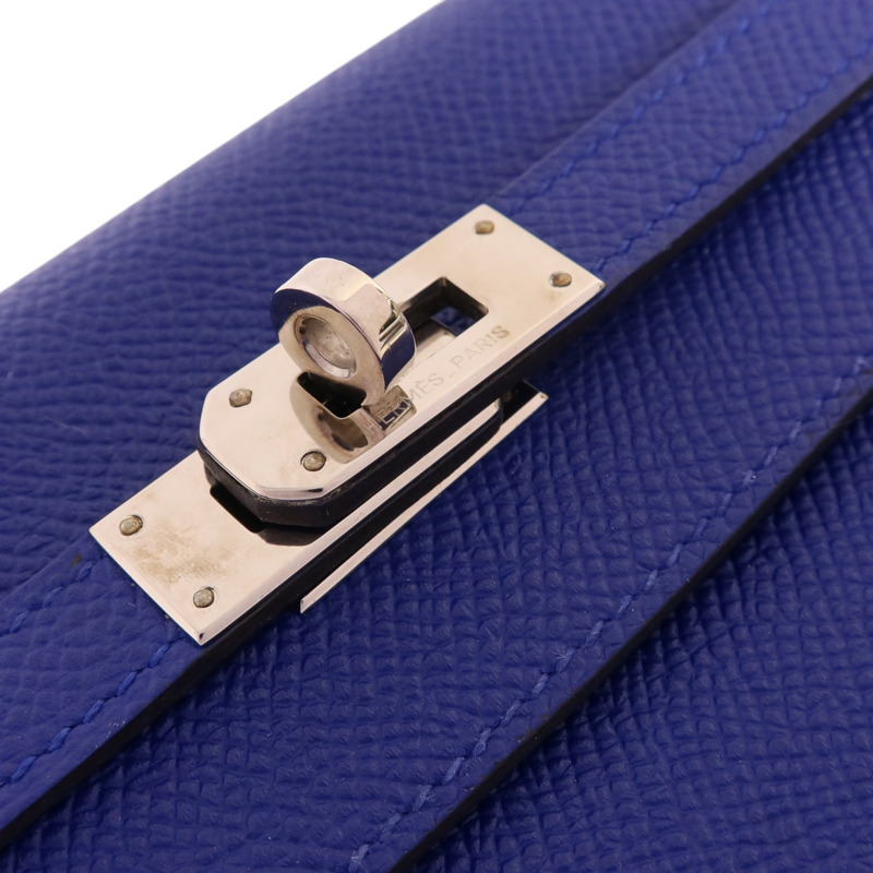HERMES Epsom皮革Kelly Wallet銀扣長錢包Bleu Electrique-14