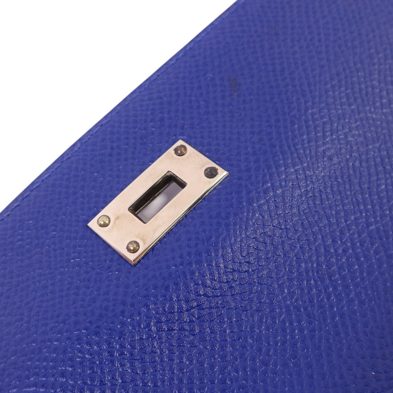 HERMES Epsom皮革Kelly Wallet銀扣長錢包Bleu Electrique-15