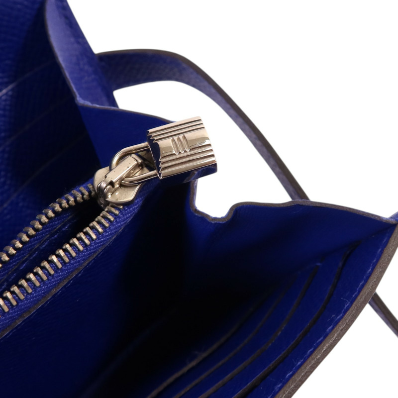 HERMES Epsom皮革Kelly Wallet銀扣長錢包Bleu Electrique-16