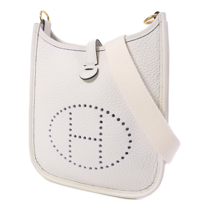HERMES Clemence皮革Evelyne TPM金扣肩背袋New White-2