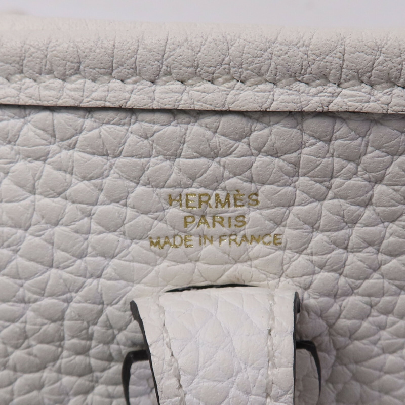 HERMES Clemence皮革Evelyne TPM金扣肩背袋New White-5
