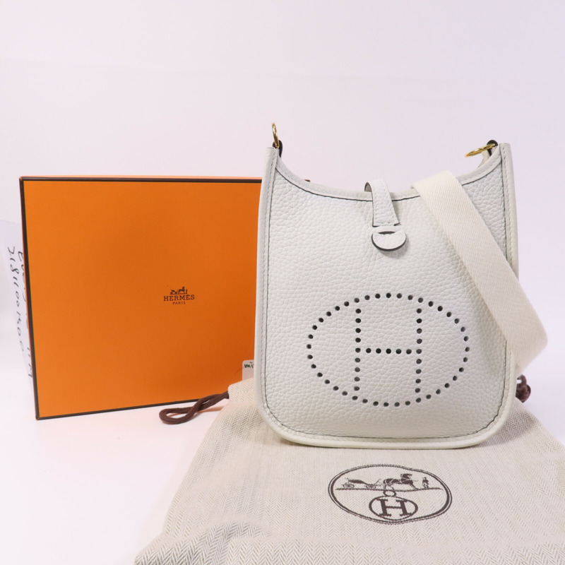 HERMES Clemence皮革Evelyne TPM金扣肩背袋New White-9