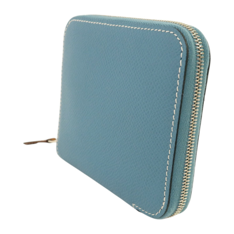 HERMES Epsom皮革Silk In Compact銀扣錢包Blue Jeans-2