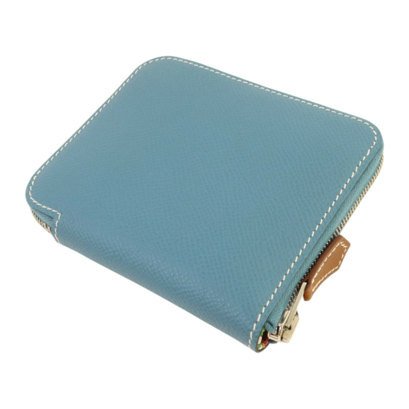 HERMES Epsom皮革Silk In Compact銀扣錢包Blue Jeans-4
