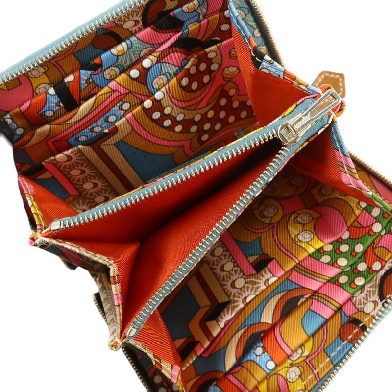 HERMES Epsom皮革Silk In Compact銀扣錢包Blue Jeans-5