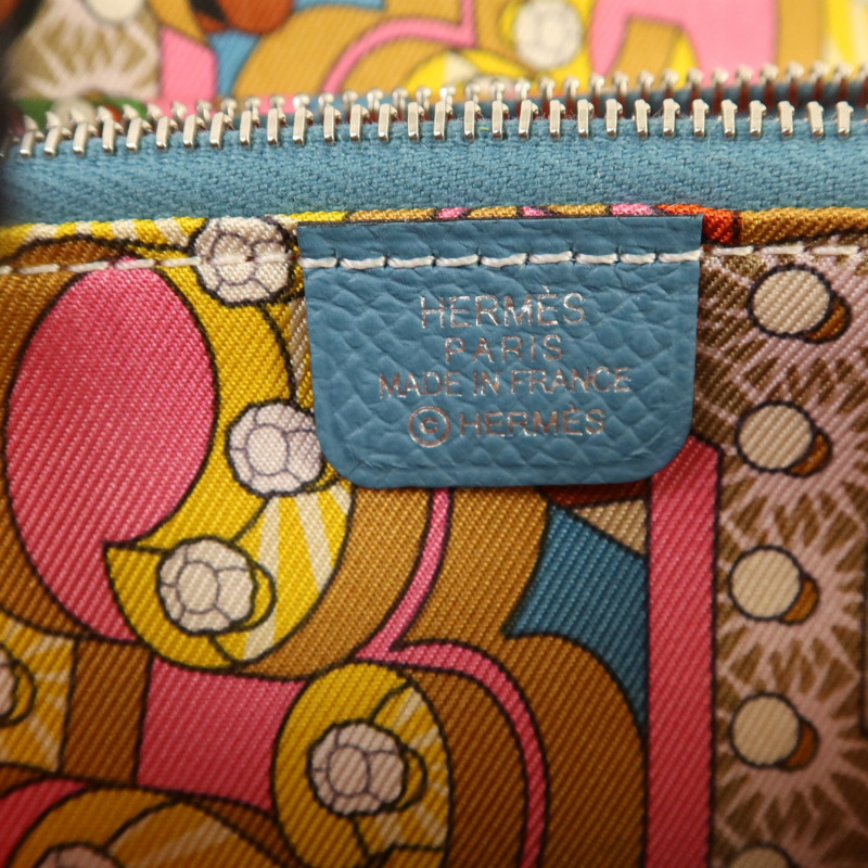 HERMES Epsom皮革Silk In Compact銀扣錢包Blue Jeans-6