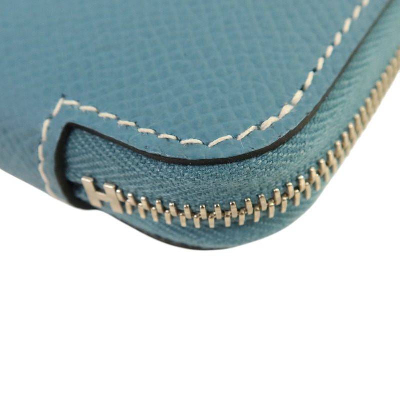 HERMES Epsom皮革Silk In Compact銀扣錢包Blue Jeans-11