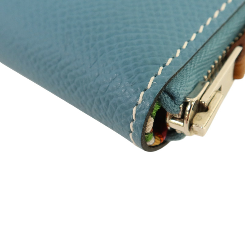 HERMES Epsom皮革Silk In Compact銀扣錢包Blue Jeans-13