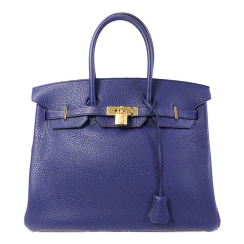 HERMES Togo皮革Birkin 35金扣手挽袋Bleu Encre