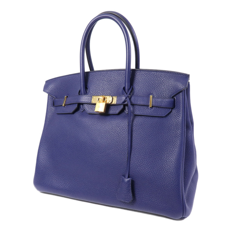 HERMES Togo皮革Birkin 35金扣手挽袋Bleu Encre-2
