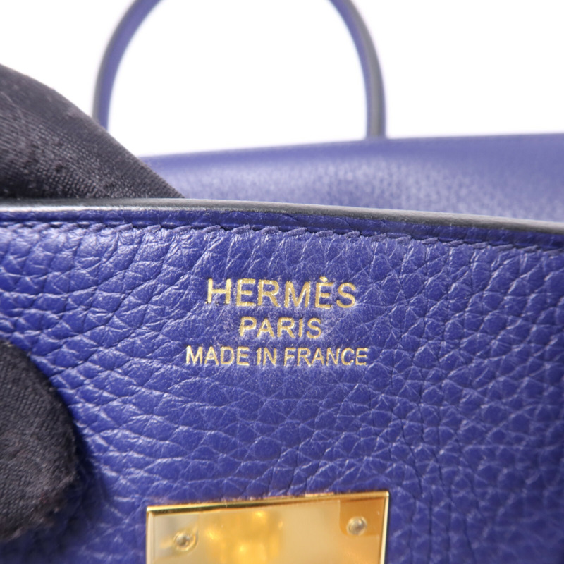 HERMES Togo皮革Birkin 35金扣手挽袋Bleu Encre-5