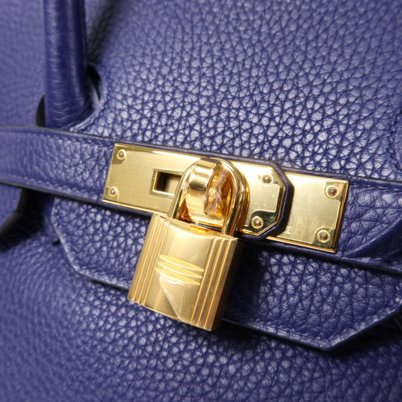 HERMES Togo皮革Birkin 35金扣手挽袋Bleu Encre-6