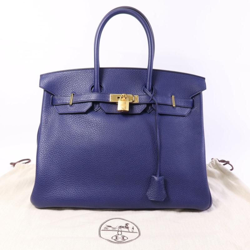HERMES Togo皮革Birkin 35金扣手挽袋Bleu Encre-9