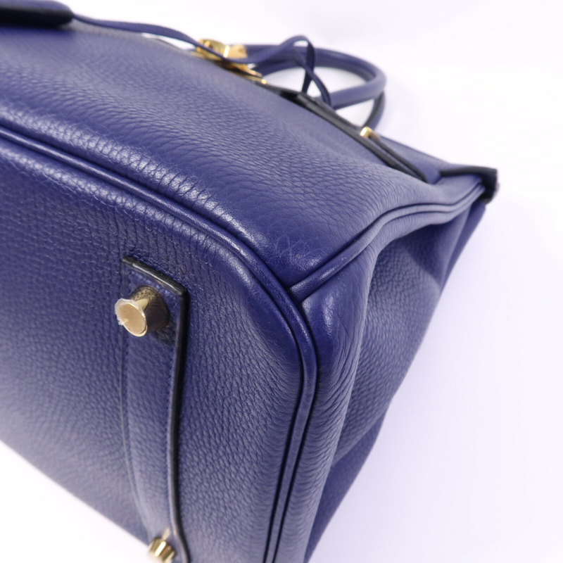 HERMES Togo皮革Birkin 35金扣手挽袋Bleu Encre-10