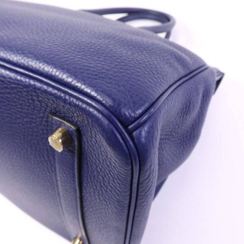 HERMES Togo皮革Birkin 35金扣手挽袋Bleu Encre-12