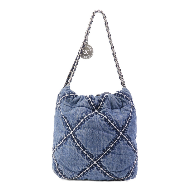 CHANEL 牛仔布Mini 22銀扣鏈帶手挽肩背兩用袋-1