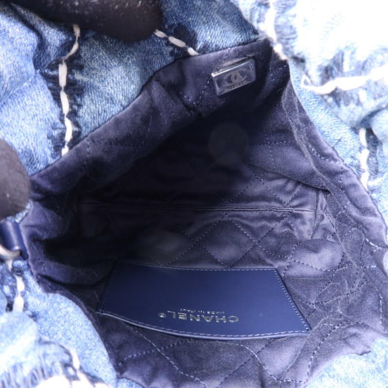 CHANEL 牛仔布Mini 22銀扣鏈帶手挽肩背兩用袋-4