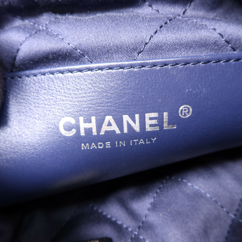 CHANEL 牛仔布Mini 22銀扣鏈帶手挽肩背兩用袋-5